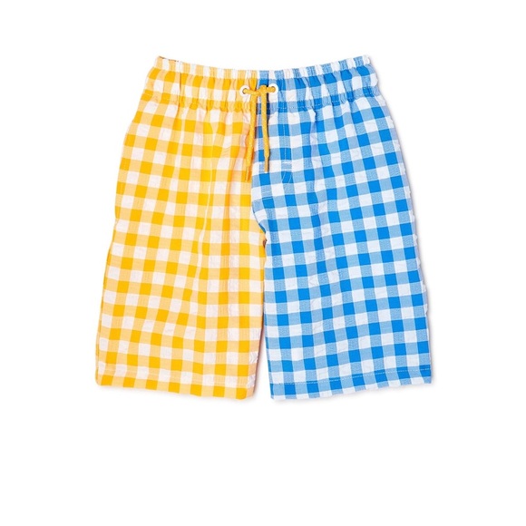 Boy’s yellow & blue checkered print UPF 50+ Quick-drying swim trunks size XL - Picture 5 of 5